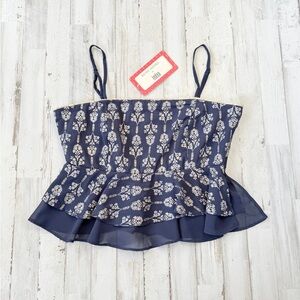 Ridhi Mehra x Indya Navy Blue Peplum Cami Top Metallic Floral Women’s M NWT